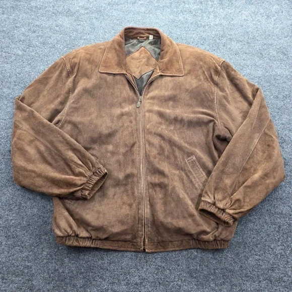 Roundtree & Yorke Suede Jacket Bomber Harrington Leather Brown Men Large Vintage - Picture 1 of 14